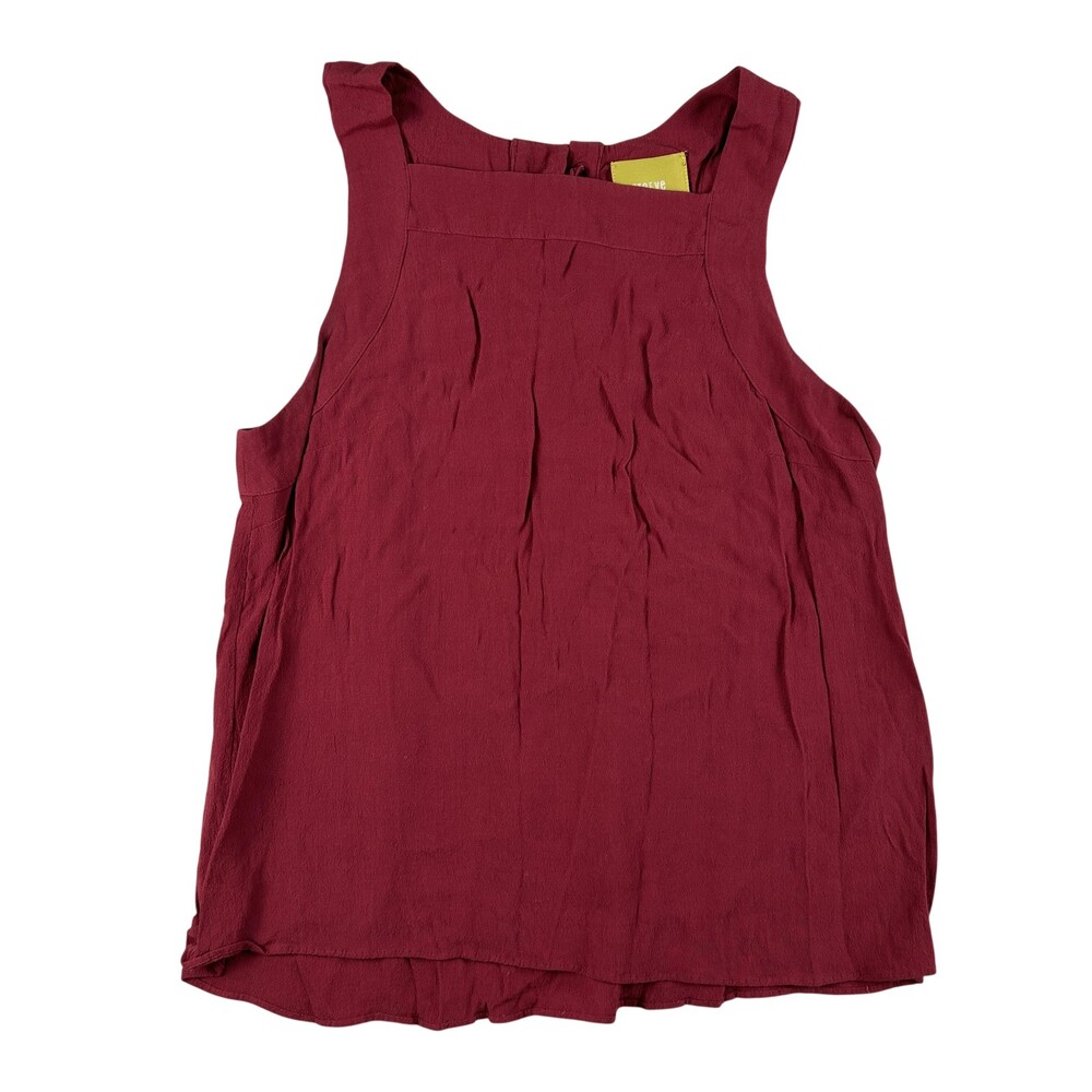 Maeve Tank Top Womens 4 Red Pleated Scoop Neck Lace Up Back Rayon Anthropologie